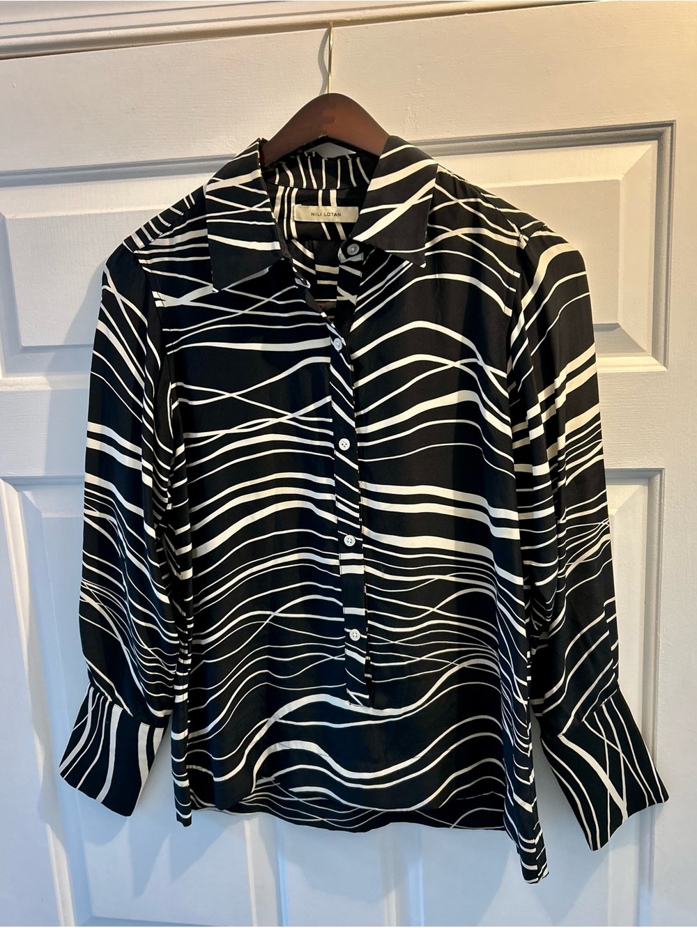 Nili Lotan Black and White Print Button-Front Shirt